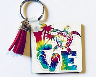 Key Ring, Love Key Ring, Turtle Key Ring, Love Turtle Key Ring, Square Key Ring