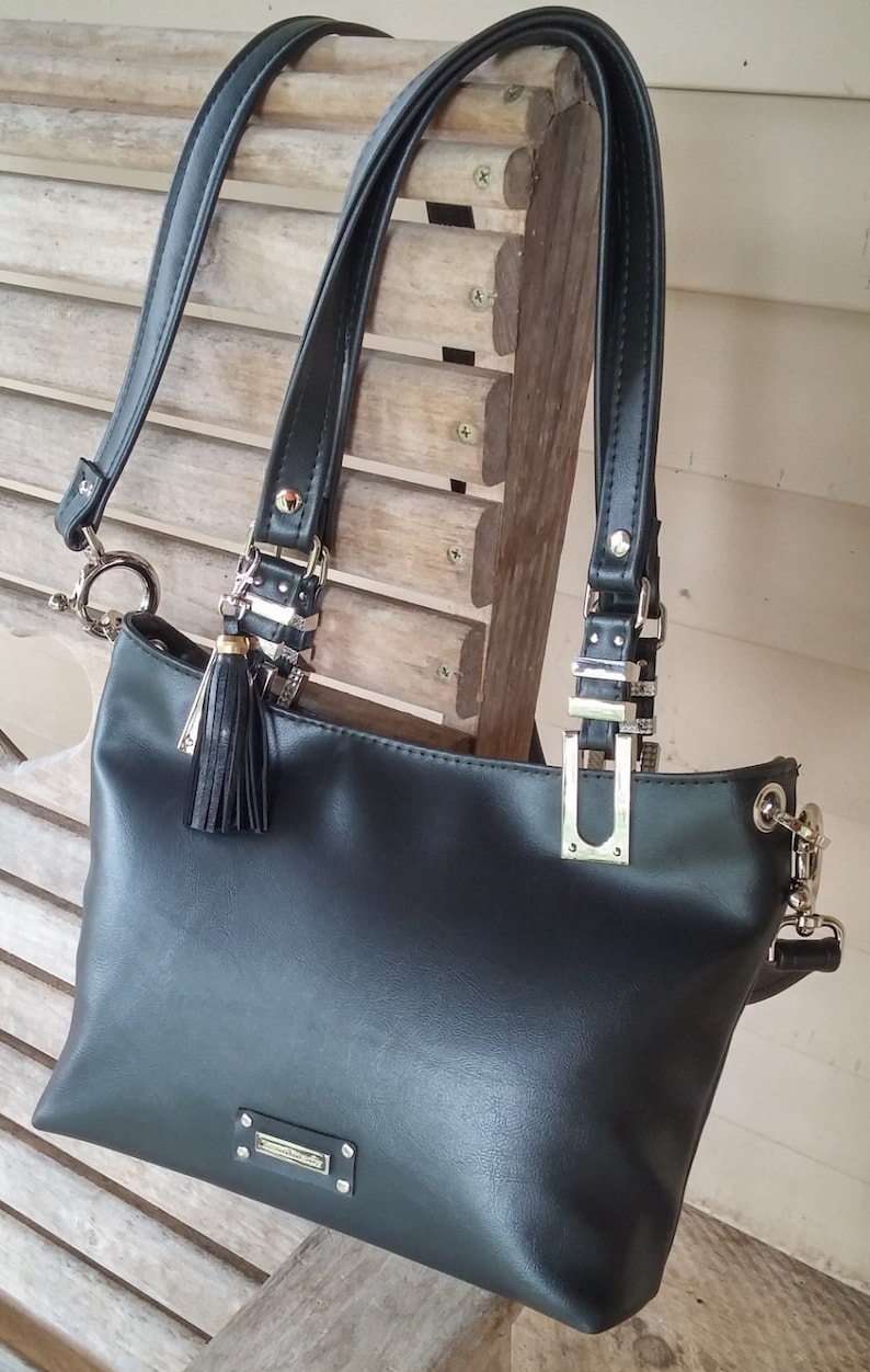 Vegan leather Handbag Black Shoulder Bag Faux Leather Purse Etsy