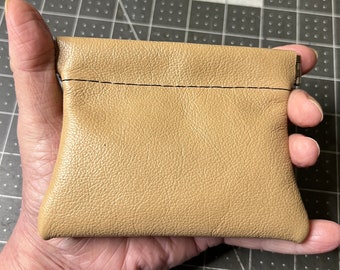 Leather card pouch, Squeeze open card case, Pop open card case, Ear bud pouch, Spring open pouch