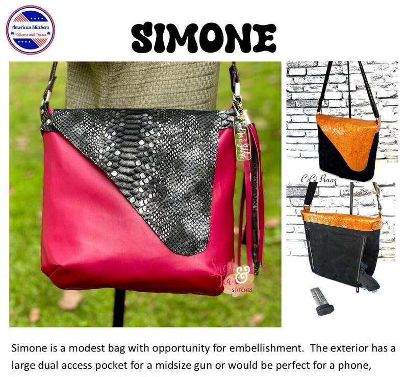 Concealed Carry Sewing Pattern, CC Purse Pattern, Simone CC Pattern, Concealed Carry Pattern, CCW Pattern, Pdf Pattern image 1