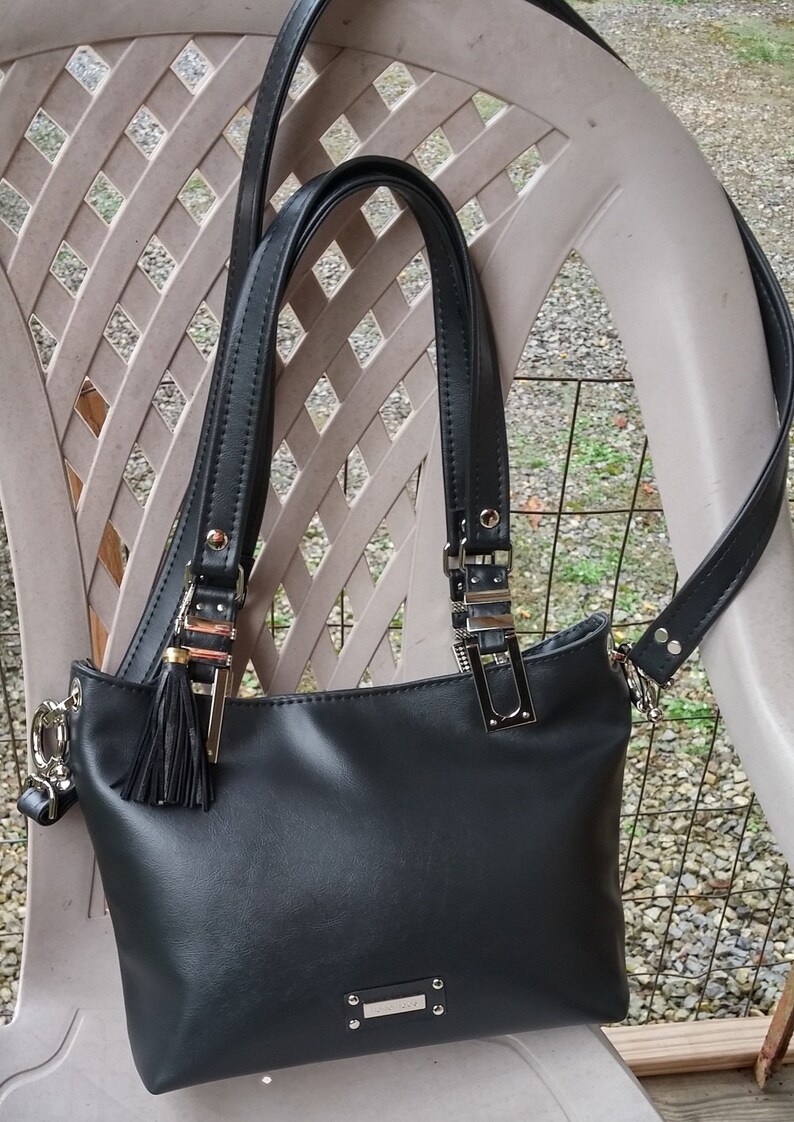 Vegan leather Handbag Black Shoulder Bag Faux Leather Purse Etsy