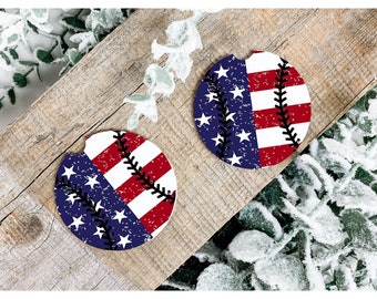 Car Coasters, Set of 2, Baseball and Flag, Neoprene