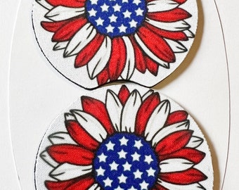 Car Coasters, Set of 2, Red, White and Blue Daisy, Neoprene