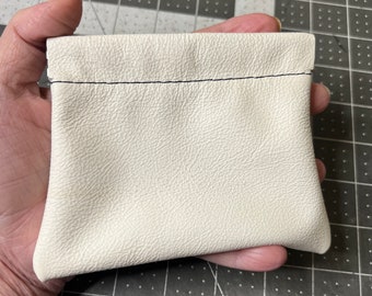 Leather card case, Large card pouch, Squeeze open card case, small makeup pouch, Pop open card case, Ear bud pouch, Spring open pouch