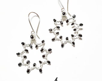 Bahai Jewelry Freshwater Pearl Nine Pointed Star Sterling Silver Wirewrapped Earrings Handmade Baha/'i Star Symbol Gemstone Earrings