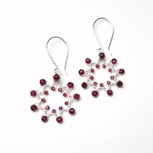 Garnet Gemstone Nine-Pointed Star Wirewrapped Bahá&#39;í Star Earrings