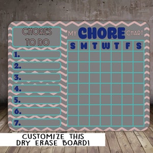 Personalized Chore Chart, Custom Dry Erase Chore Chart, Personalized