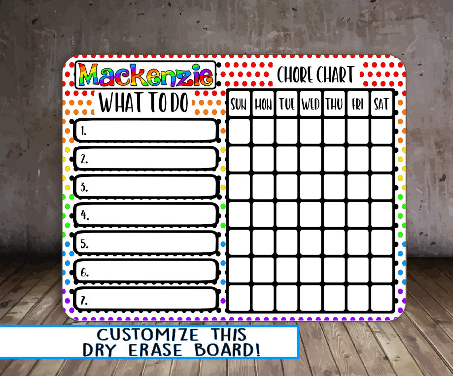 Personalized Chore Chart Custom Dry Erase Chore Chart Etsy