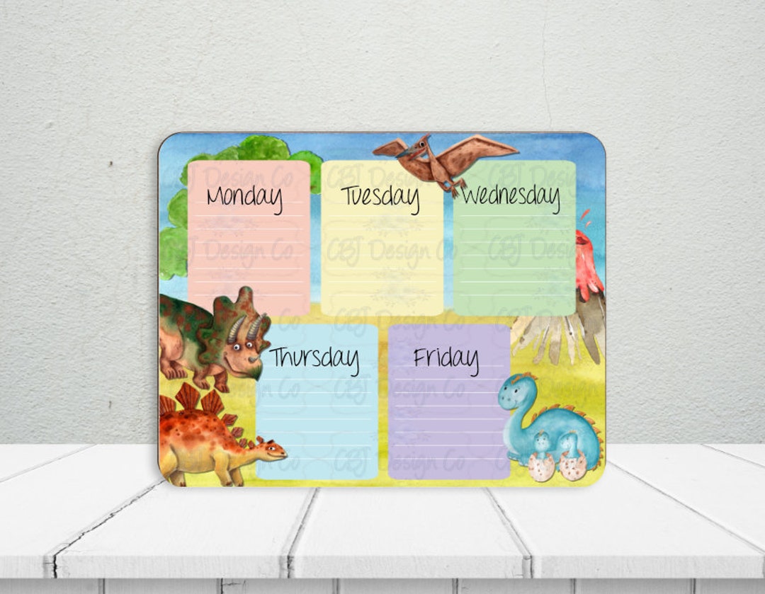 Dinosaur Themed Weekly Schedule, Dry Erase Calendar, Weekly Dry Erase