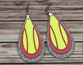 Softball Teardrop Earrings, Printed Teardrop Earrings, Printed Earrings