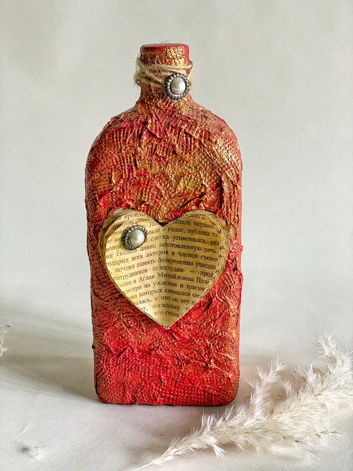 Wine Bottle Decor.home Decor. Glass Bottle Art. Vintage.love.valentines