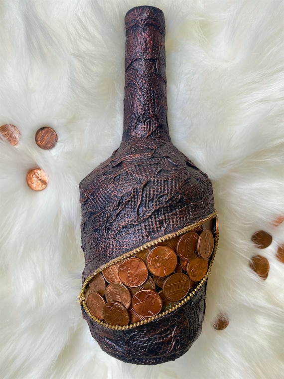 Wine Bottle Decor.home Decor.glass Bottle Art.money Art. Money Etsy