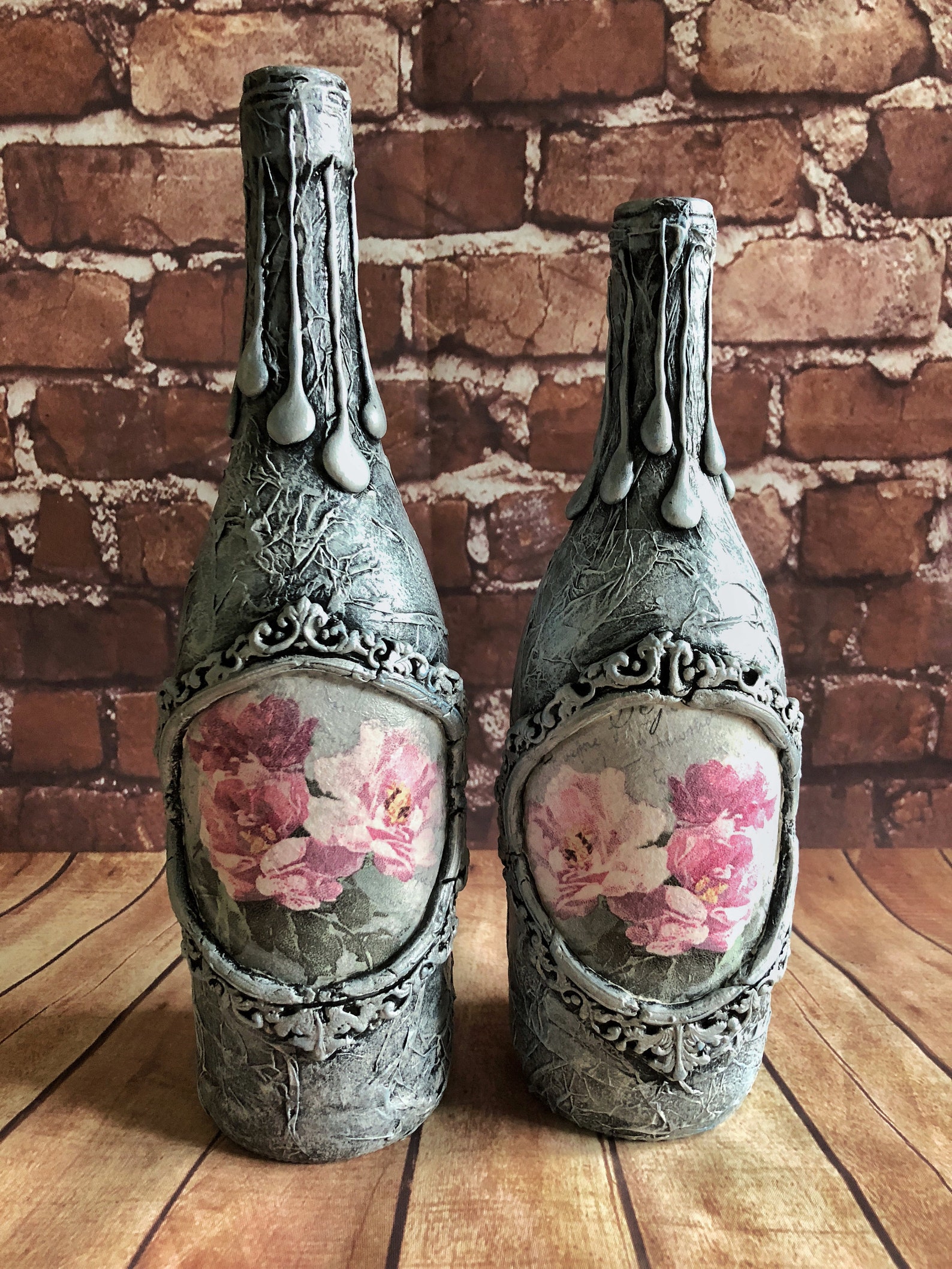 Decorated Wine Bottles Decoupage Altered Art Glass Decorated Wine Bottles Decoupage Altered Art Glass