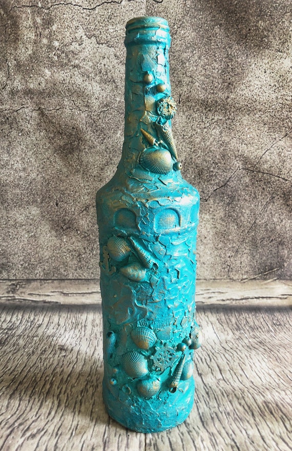 Decorated Wine Bottles.Decoupage Bottles.Altered Art.Mixed Media Art.Vintage Art Bottles.Decorative Bottles.Home Decor.Gift.Table Display