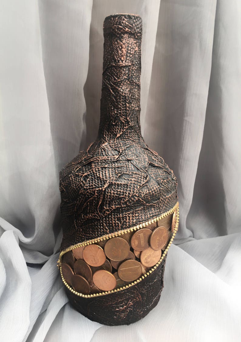 Wine Bottle Decor.Home Decor.Glass Bottle Art.Money Art