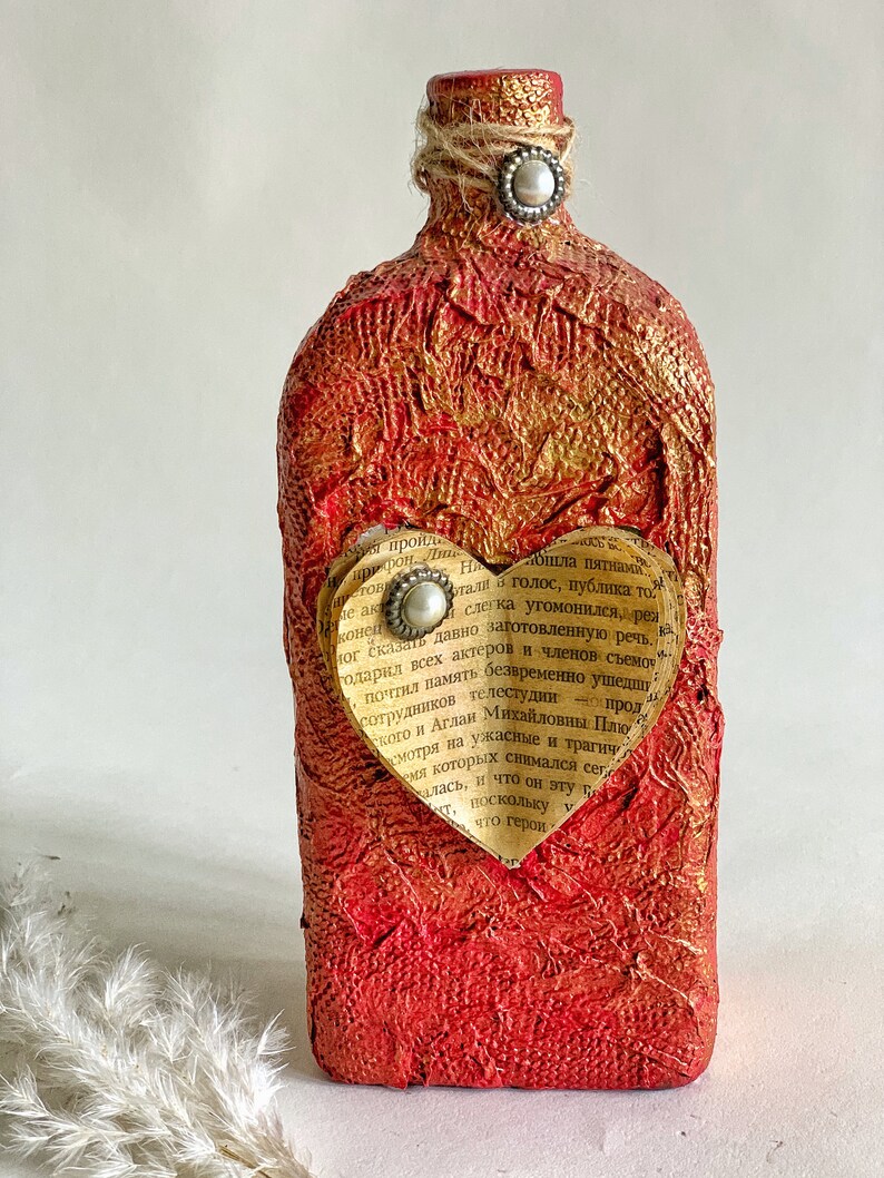 Wine Bottle Decor.home Decor. Glass Bottle Art. Vintage.love.valentines