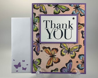 Butterfly Thank You Card - Bright Thank You Card - Handmade Blank Inside Note Card for Business, Appreciation, Gifts, Service Workers