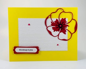 Thinking of You Card - Floral Yellow & Red Keeping in Touch Greeting Card - Mom, Aunt, Grandma, Girl Friend, Wife Card - Blank Inside Note