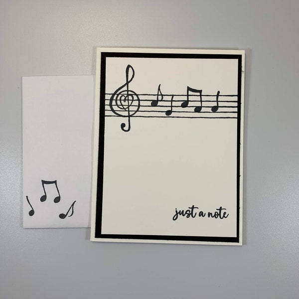 Just a Note Handmade Greeting Card - Music Teacher, Music Lover Note Card - Black & White Simple Just Because Card - Thinking of You Card