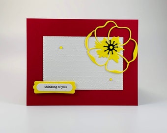 Thinking of You Card - Floral Red & Yellow Keeping in Touch Greeting Card - Mom, Aunt, Grandma, Girl Friend, Wife Card - Blank Inside Note