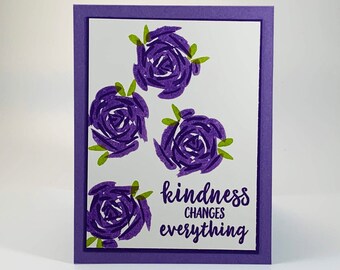 Handmade Purple Flower Keeping in Touch Card - Kindness Changes Everything Greeting Card - Blank Inside Note Card - Thinking of You Card