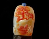 old old chinese carved brown agate fishing men scene snuff bottle