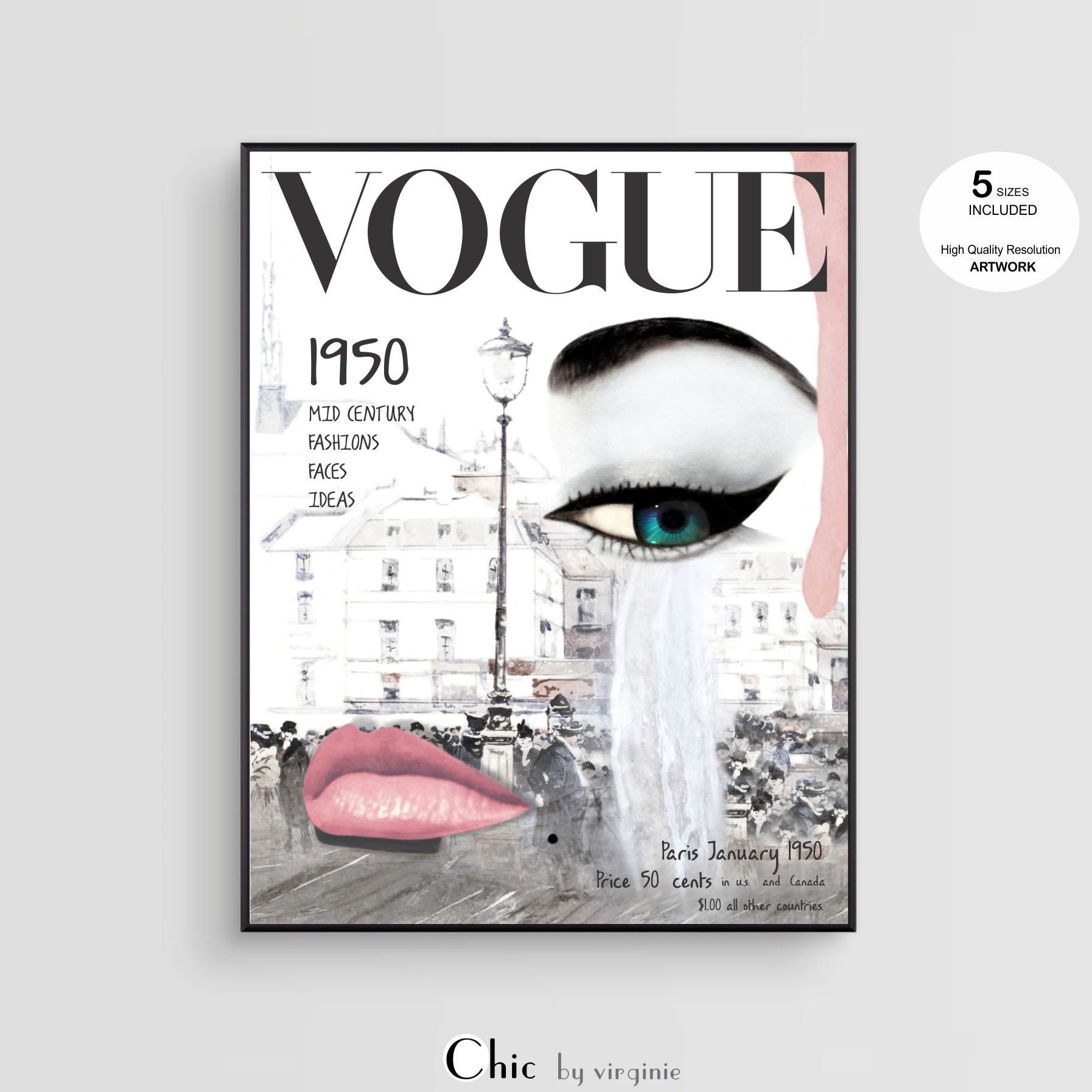 Vogue Poster Vogue 1950 Print Fashion Wall Art Printable Etsy