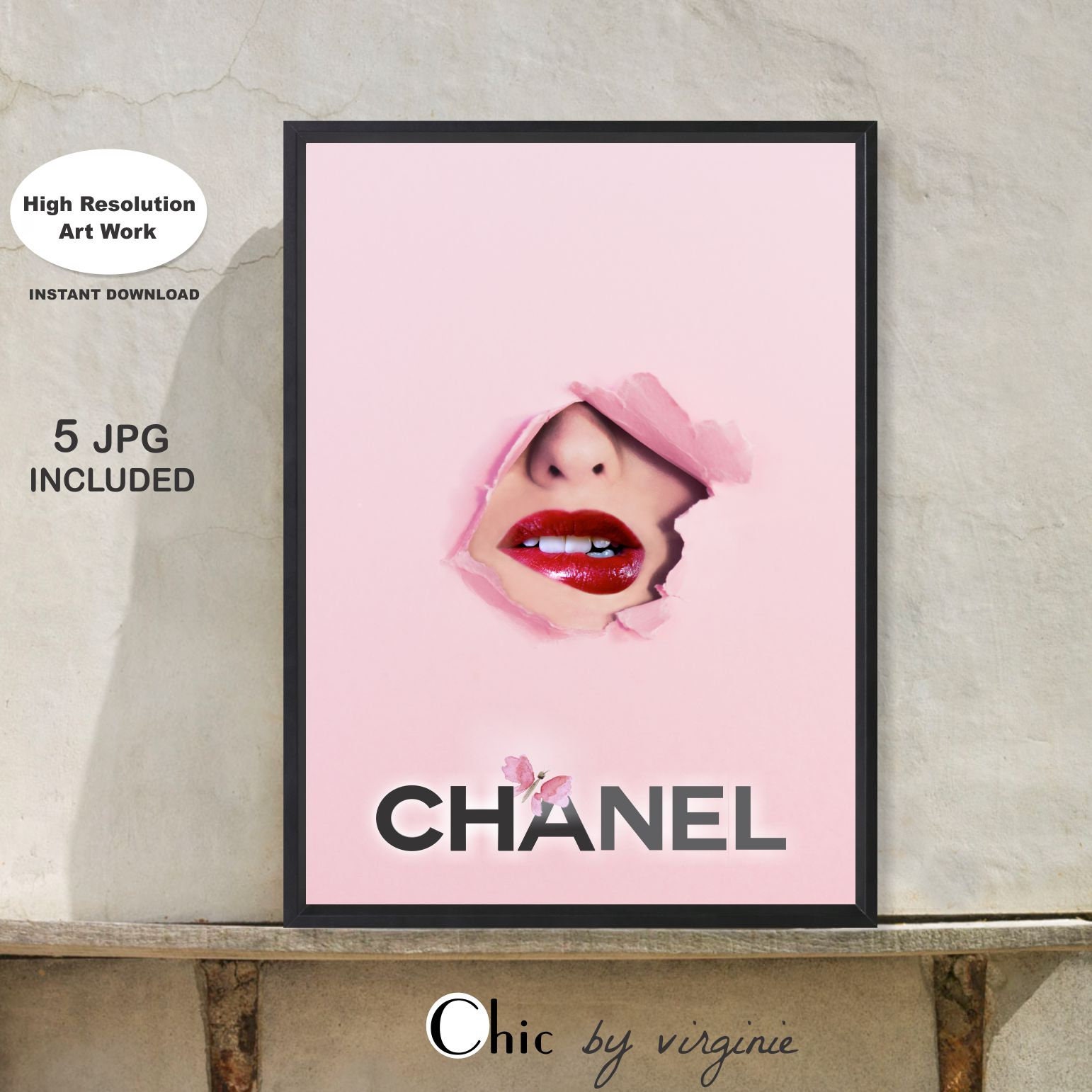 Chanel Lips Print Fashion Wall Art Pink Lips Print Etsy