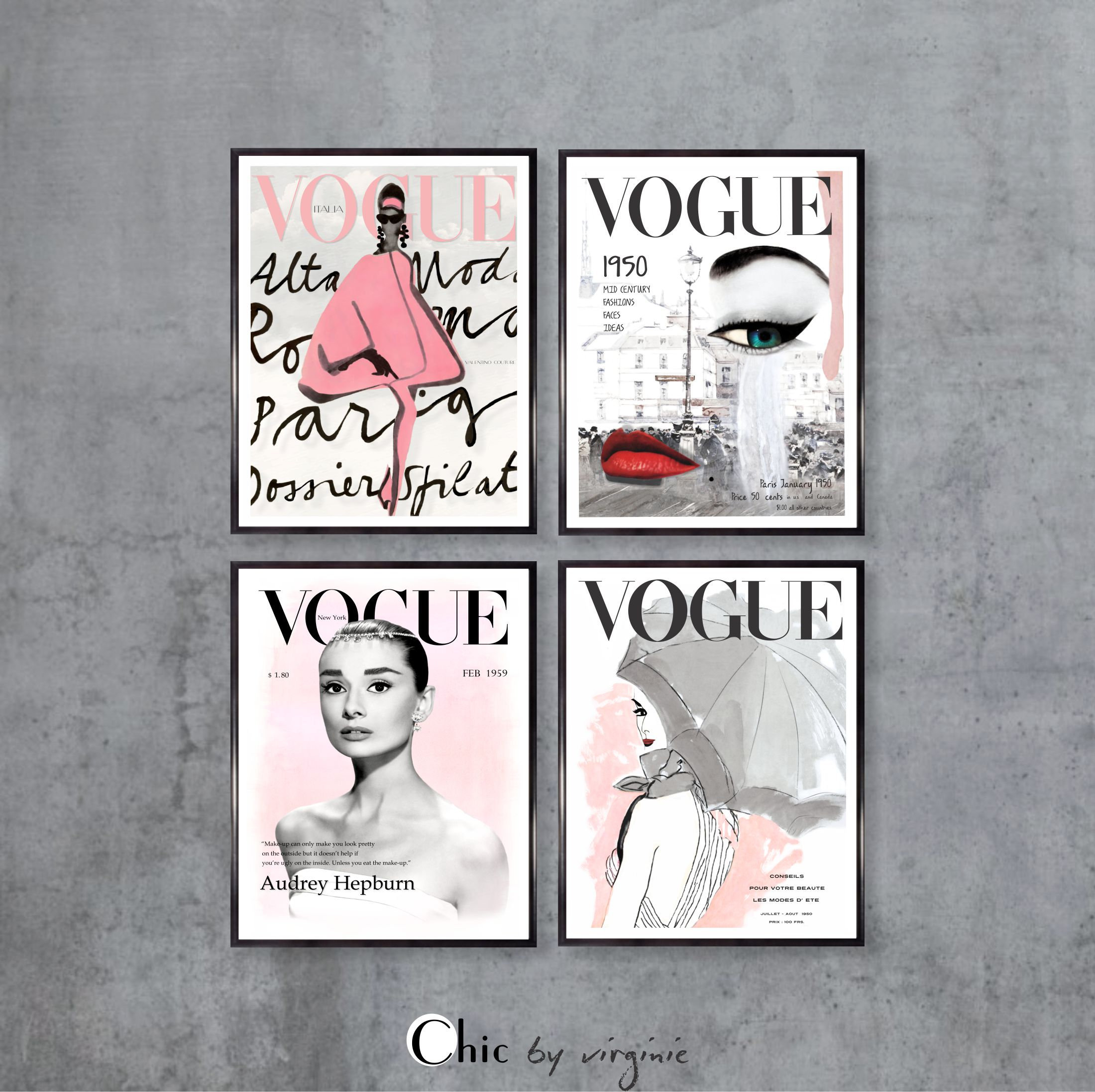 Vogue Posters Set Of 4 Vogue Covers Fashion Wall Art