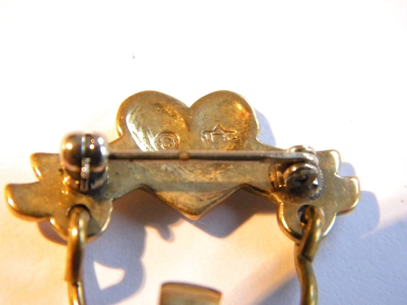 SALE Vintage signed JEC brooch silver /& brass with angel in heart ~ inA3626