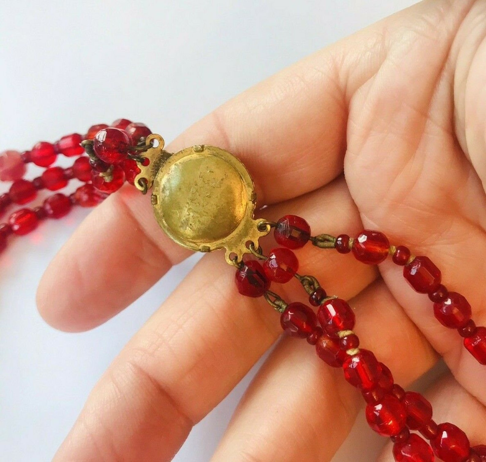 Collana di vetro vintage 3 fili incantevole rosso mirtillo | Etsy