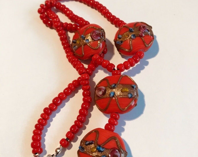 Vintage Wedding Cake Beads Necklace Bright Red A5373 Etsy