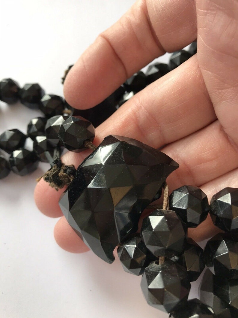 223g Stunning Victorian WHITBY JET Necklace Faceted Beads Etsy