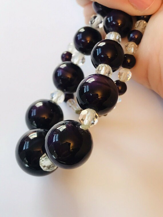 Vintage stunning DARK PURPLE glass beads necklace in… Gem