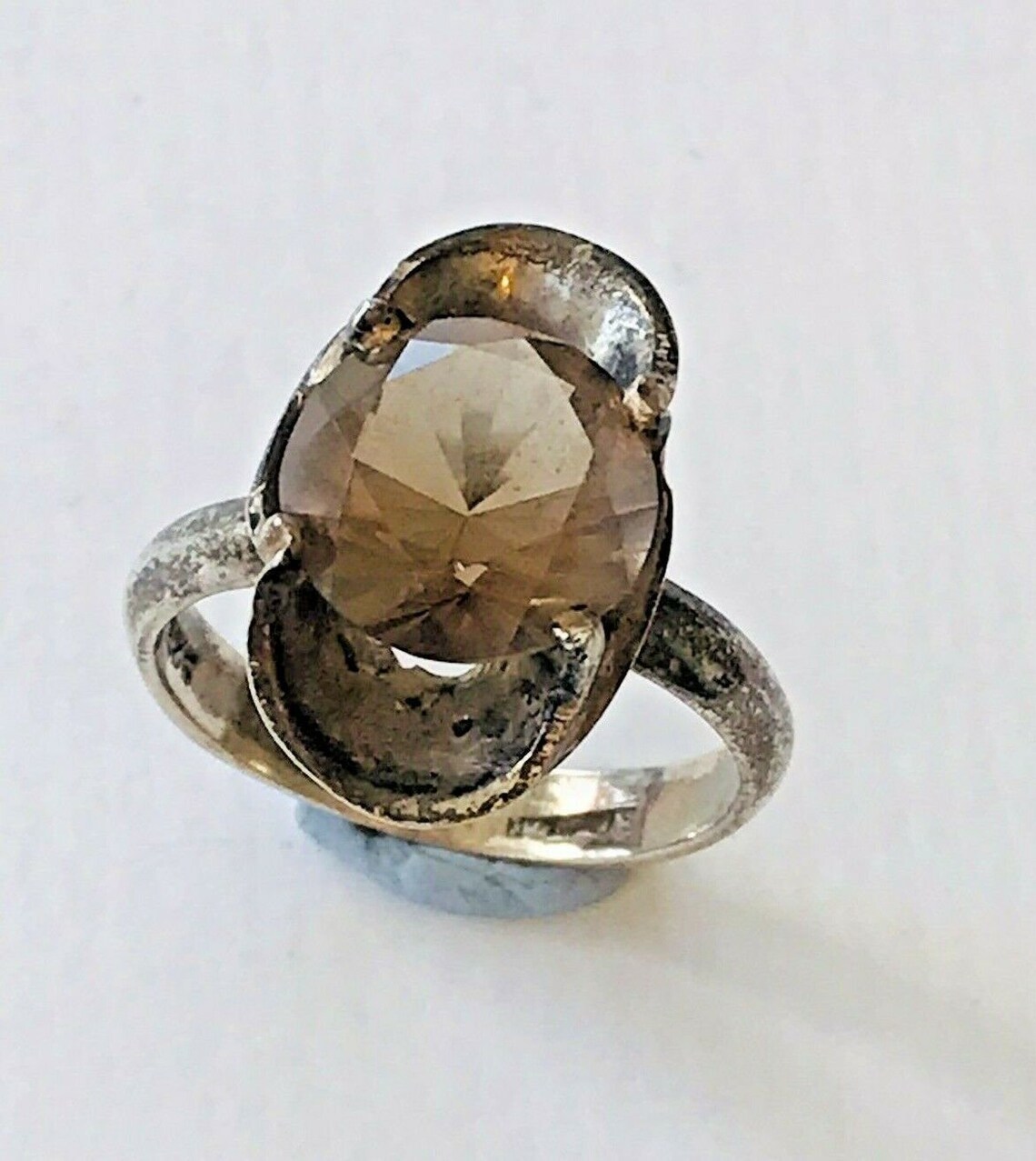 Stunning vintage silver ring smokey quartz / crystal faceted Etsy