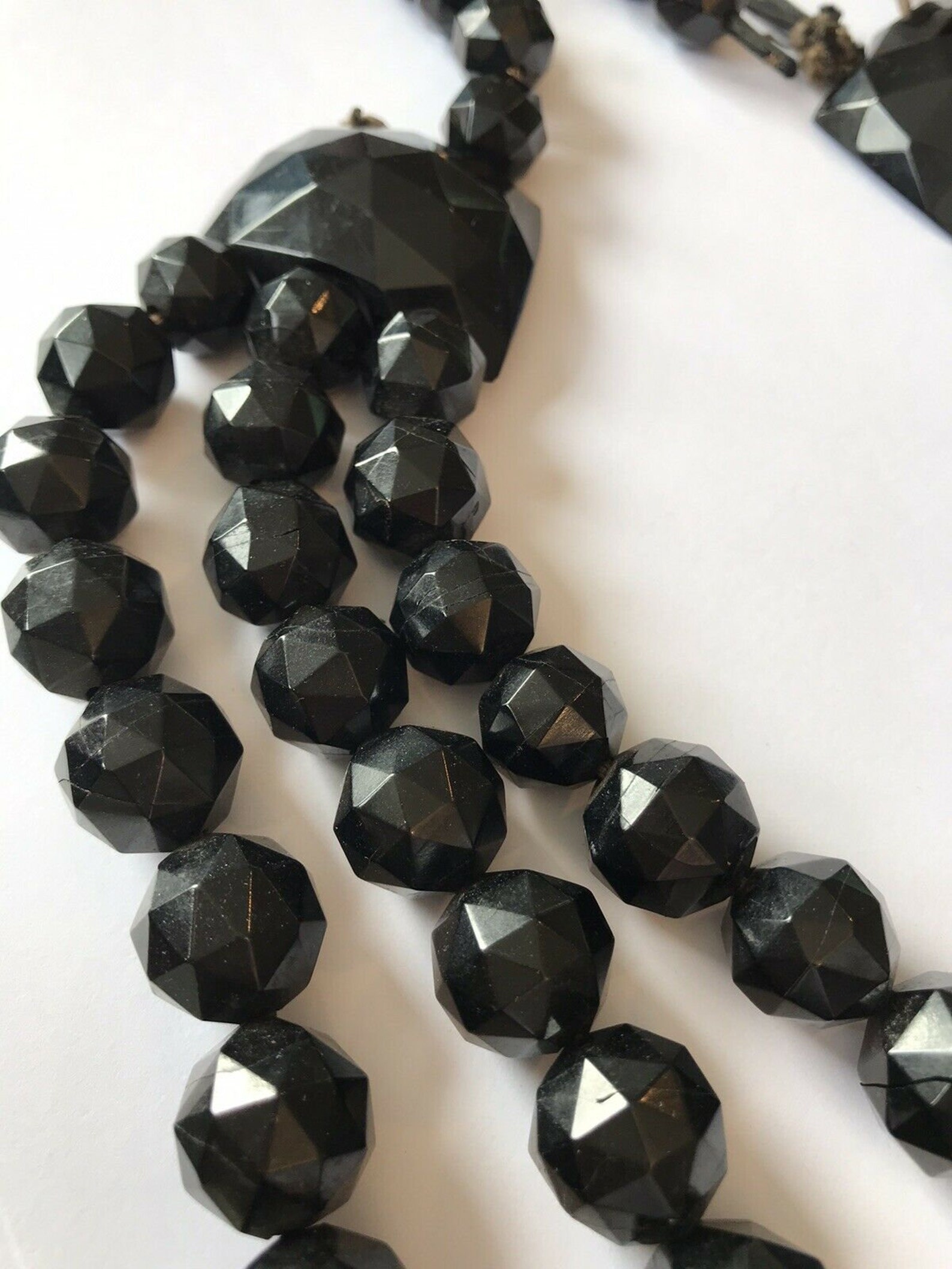 223g Stunning Victorian WHITBY JET Necklace Faceted Beads Etsy
