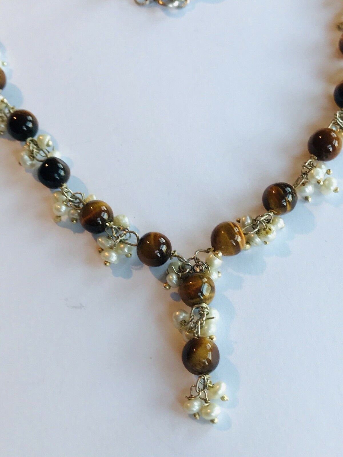 Vintage TIGER EYE beads necklace small freshwater pearls Etsy