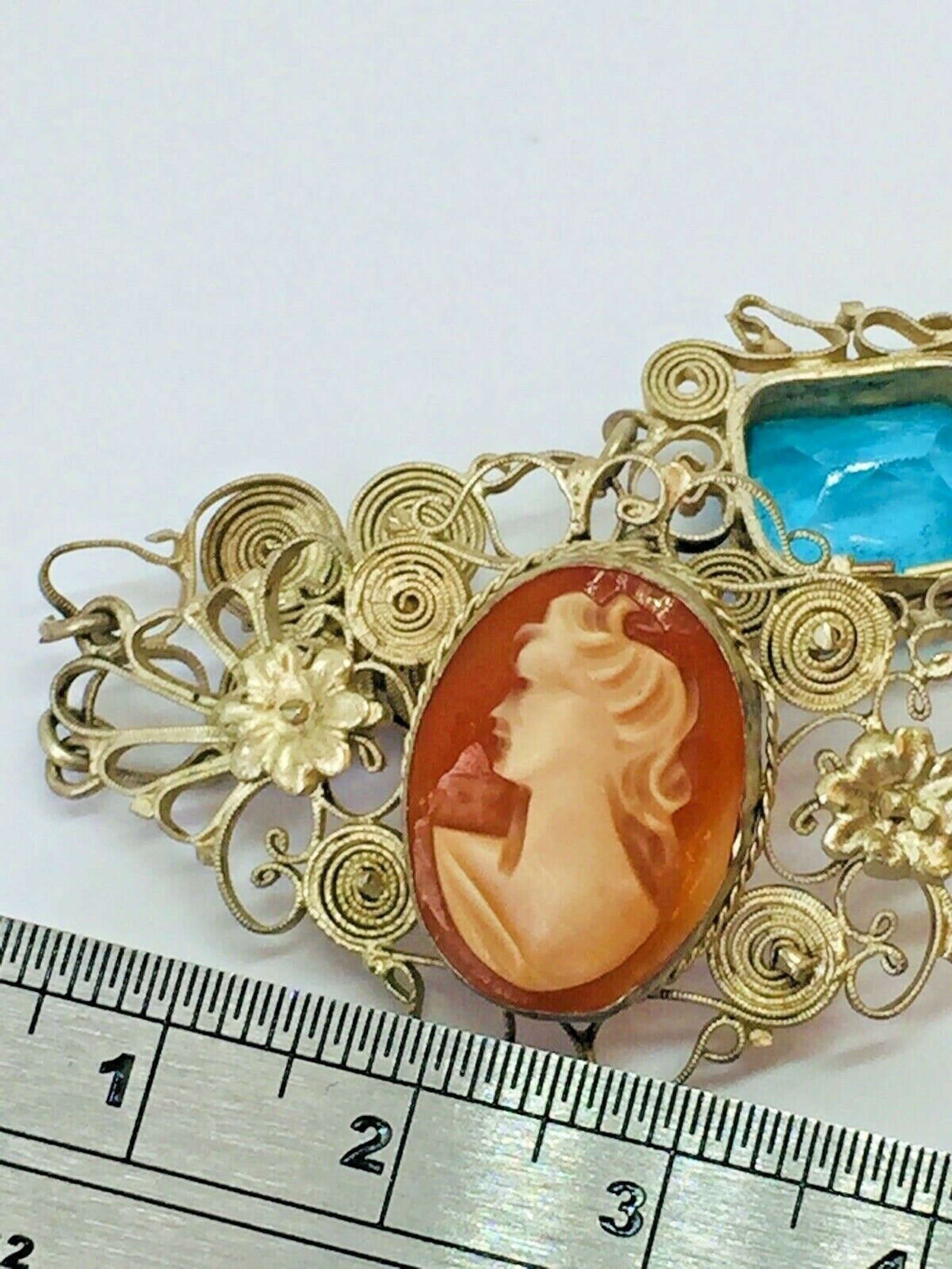 Vintage Italian CAMEO bracelet filigree setting blue pastes Etsy