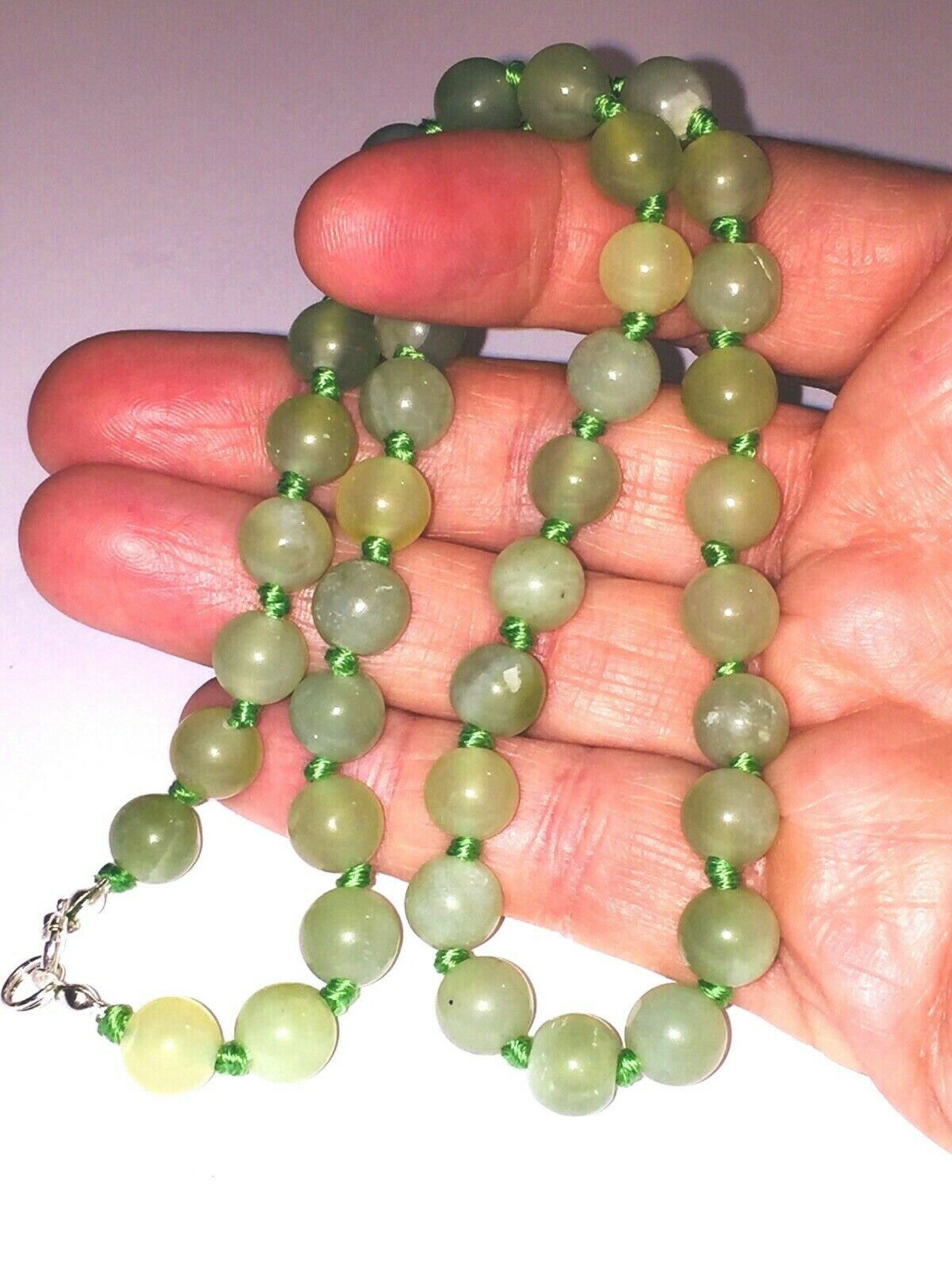 Vintage beads light green colour Soap stone restrung silver | Etsy