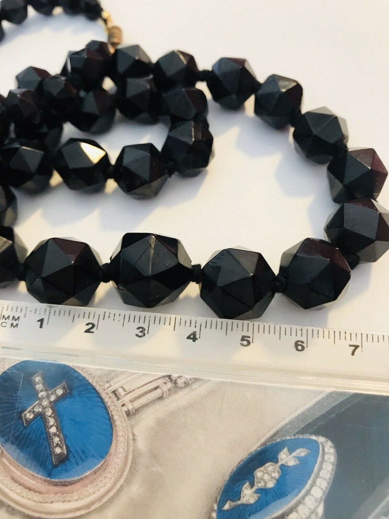 long Victorian WHITBY JET necklace faceted beads ~58g ~ ~ inA5451