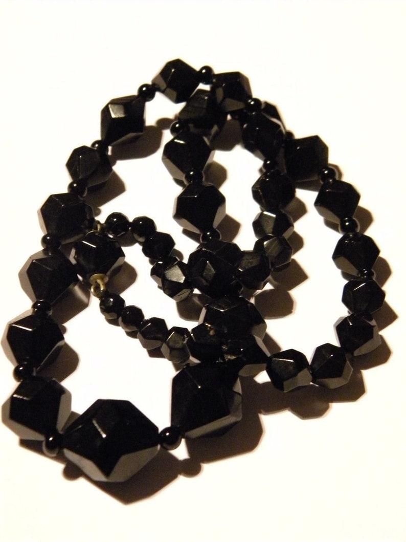 Long Victorian WHITBY JET & French Jet Necklace Faceted Beads Etsy