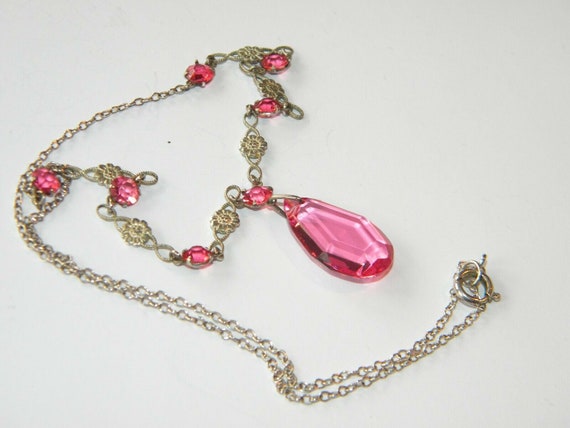 vintage open back crystal necklace PINK colour ope