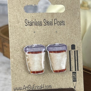 Handmade Earrings - To-Go Coffee Cup Earrings - Stainless Steel Studs