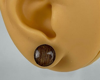 Small - Dark Oak - Handmade Stud Wooden Earrings - Minimalistic Circle- Lightweight Earrings - Baltic Birch 3mm wood Geometric Earrings