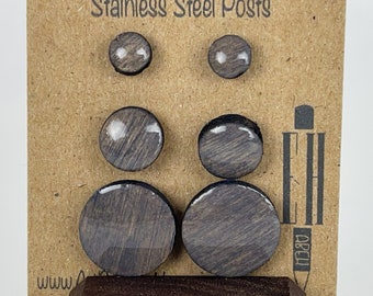 3 Pack Bundle - Castle Stone - Handmade Stud Wooden Earrings - Minimalistic Circle- Lightweight Earrings - Baltic Birch Geometric Earrings