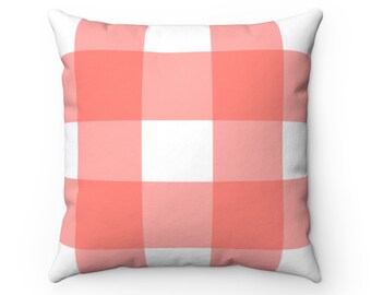 Coral plaid pillow | Etsy Coral Cream Plaid Pillow Sham Coral