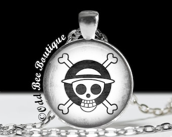 One Piece Necklace - Pirate Anime and Manga Pendant - Monkey D. Luffy Skull - Japanese Manga Anime - Otaku Gift - 25mm or 1" Silver Pendant