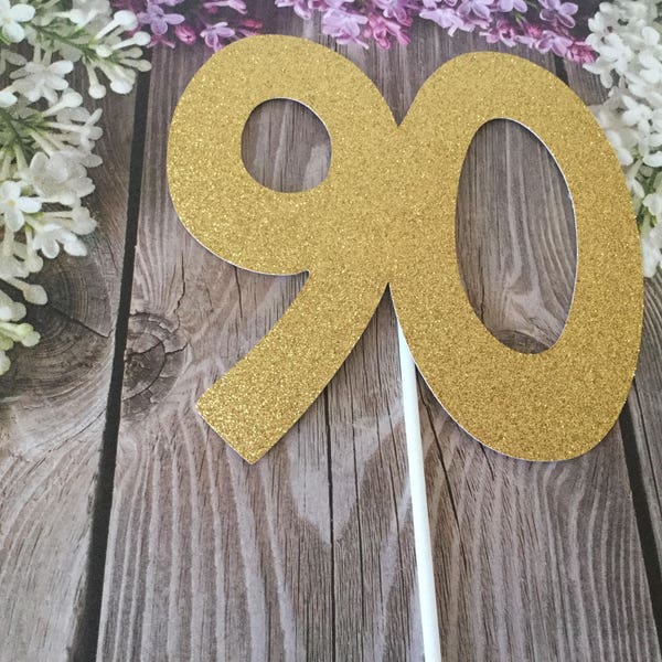 SALE :  90th cake topper birthday grandma, grandpa,mother,father/ glitter  cake  toppers / golden cake  toppers / handmade toppers