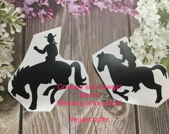 Autocollant de chaussure de cowboy et cowgirl / autocollants de silhouette de cowboy et de cowgirl / vinyle de chaussure de mariage de cowboy et de cowgirl / fait à la main