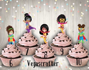 Super girls , cupcake toppers, super girls cutouts stickers